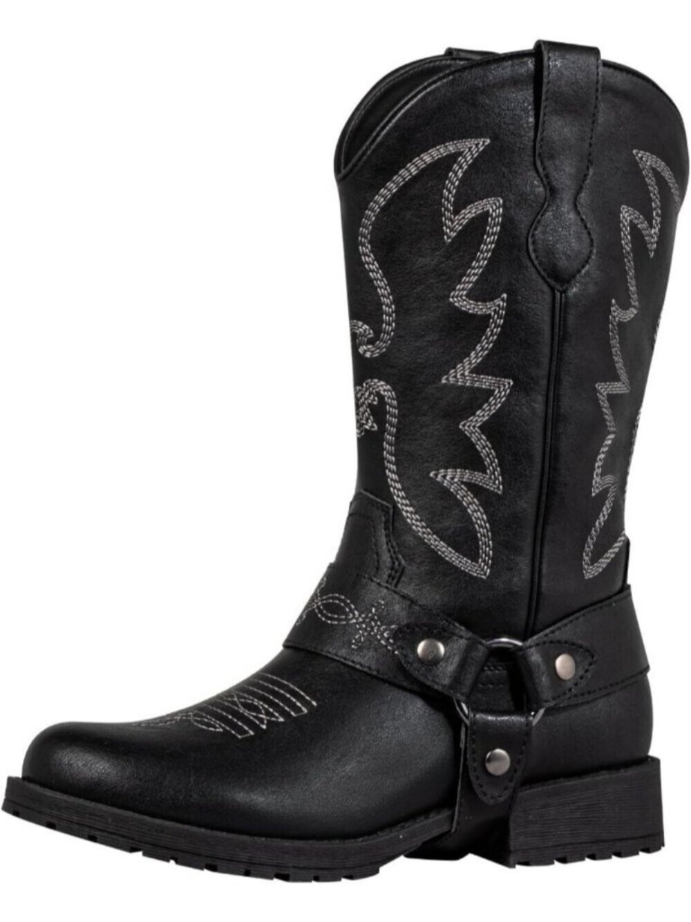 Women's Black Round Toe Western Cowgirl Boots Mid Calf Retro Pull On Block Heels